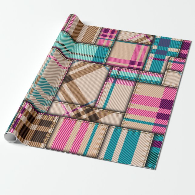 Sömlös bakgrund mönster. Patchwork mönster med Presentpapper (Utrullad)