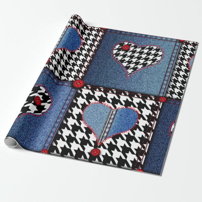 Sömlös bakgrund mönster. Patchwork of denim fa Presentpapper (Utrullad)