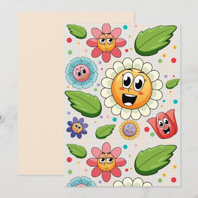 Sömlös bakgrundsdesign med färgglada blommor  inbjudningar (Fram/baksida)