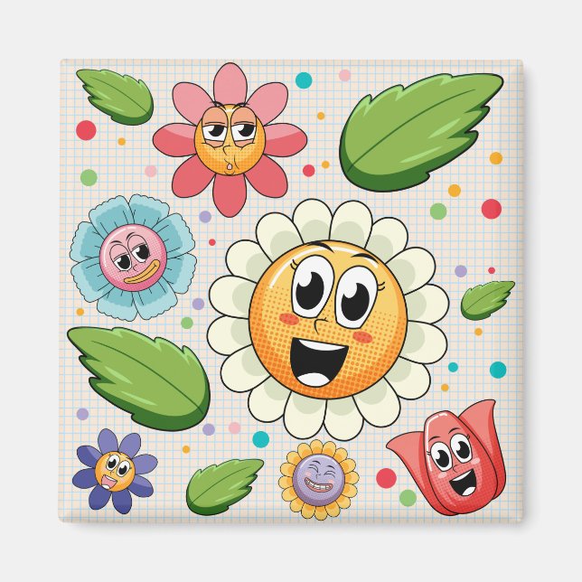 Sömlös bakgrundsdesign med färgglada blommor magnet (Framsidan)