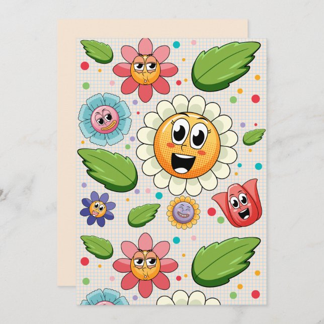 Sömlös bakgrundsdesign med färgstarka blommor inbjudningar (Fram/baksida)