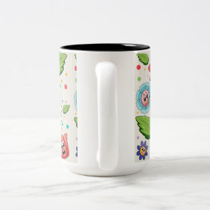 Sömlös bakgrundsdesign med färgstarka blommor Två-Tonad mugg