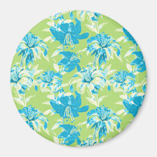 Sömlös, blå grönt blommigt magnet