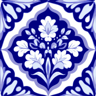 Sömlös blå och vit portugisisk Azulejos-Blommigt Kakelplatta