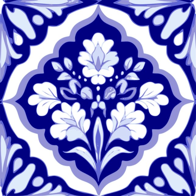 Sömlös blå och vit portugisisk Azulejos-Blommigt Kakelplatta (Single Tile)