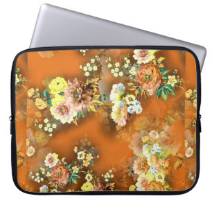 sömlös blandning av blomman på orangens bakgrund laptop fodral