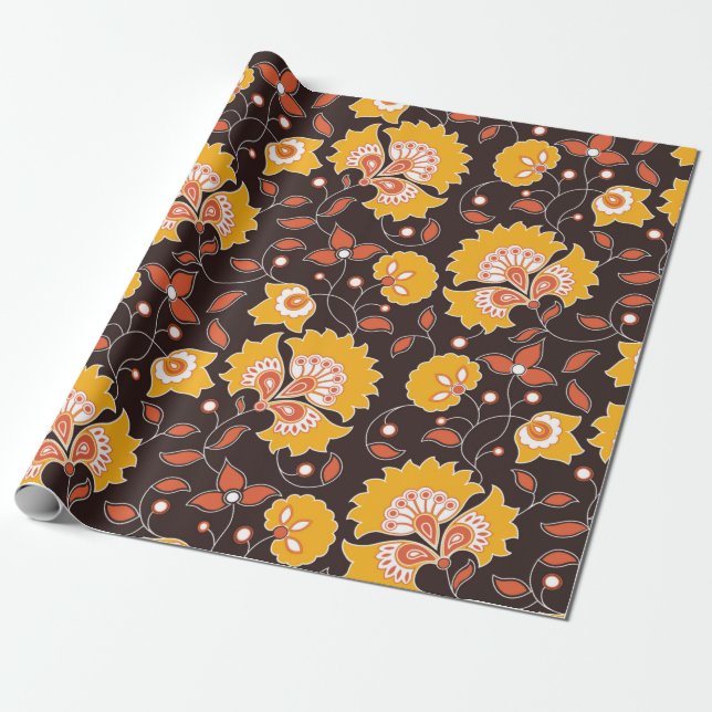sömlös blomma färgad indian stil mönster på br presentpapper (Utrullad)