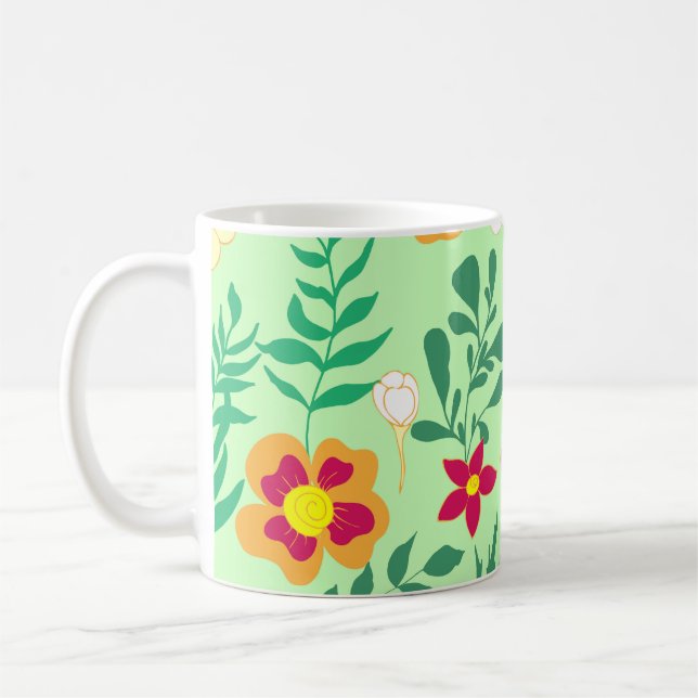 Sömlös blomma och bottendekaler från mönster, bak kaffemugg (Vänster)