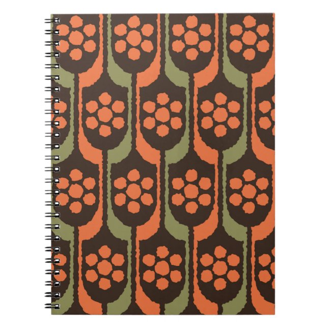 Sömlös blomma repeterad mönster orange guld 50s,60 anteckningsbok (Framsidan)