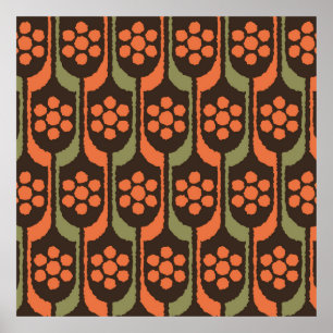 Sömlös blomma repeterad mönster orange guld 50s,60 poster