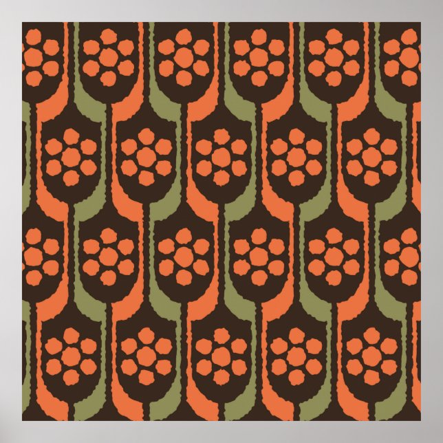 Sömlös blomma repeterad mönster orange guld 50s,60 poster (Framsidan)