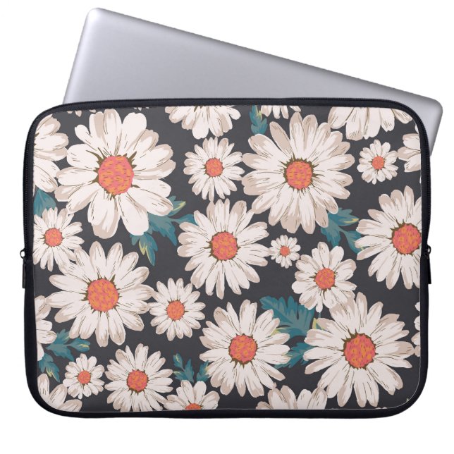Sömlös Blommar Daisy Flower Mönster Laptop Fodral (Framsidan)