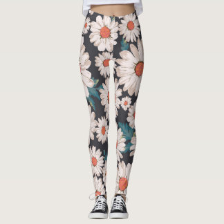 Sömlös Blommar Daisy Flower Mönster Leggings
