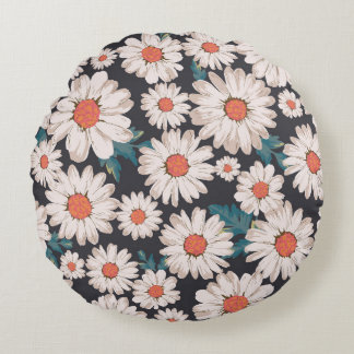 Sömlös Blommar Daisy Flower Mönster Rund Kudde