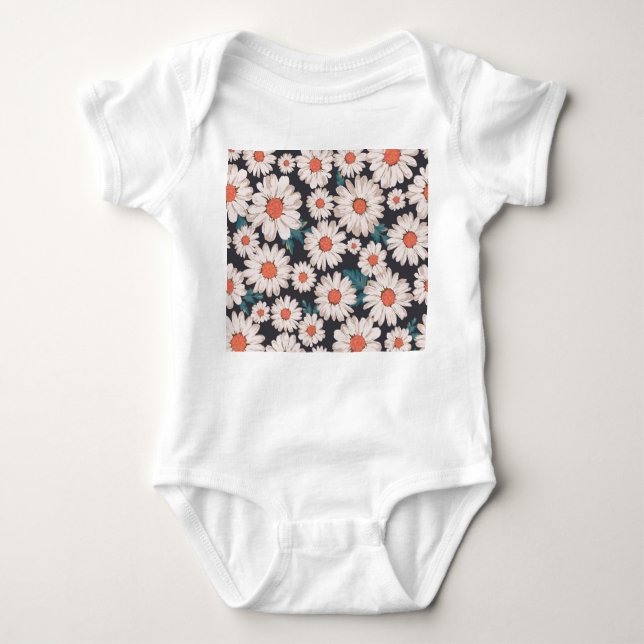 Sömlös Blommar Daisy Flower Mönster T Shirt (Framsida)