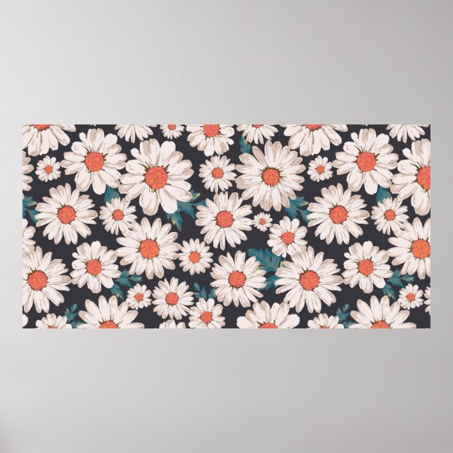 sömlös blommar, daisy print mönster backe poster (Framsidan)
