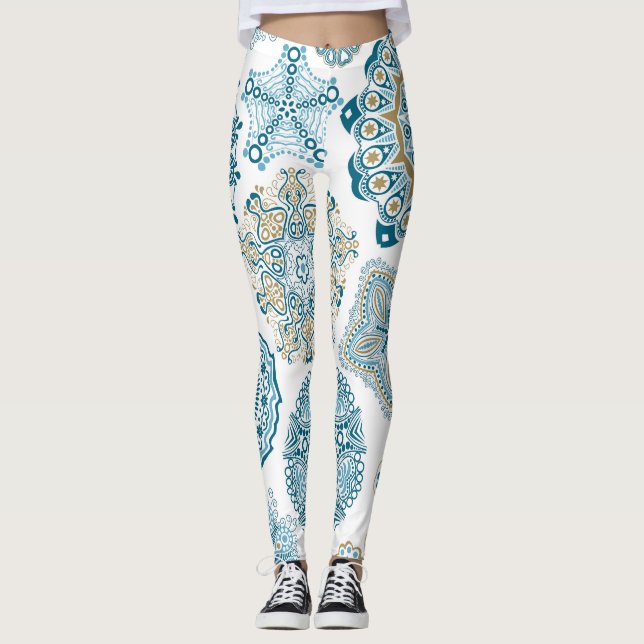 Sömlös Blommigt fyrkant: Kopiera indrag Leggings (Framsida)