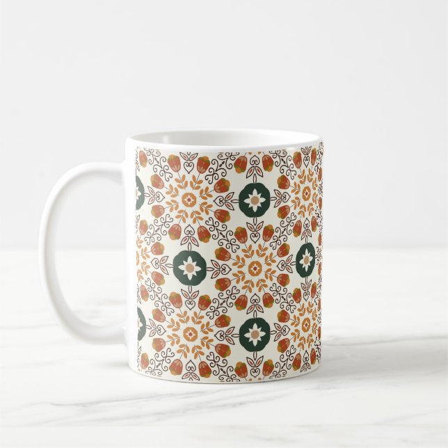 Sömlös blommigt, naturlig abstrakt, geometrisk mön kaffemugg (Vänster)