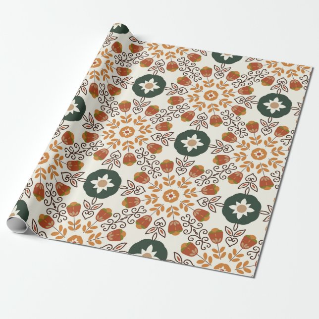 Sömlös blommigt, naturlig abstrakt, geometrisk mön presentpapper (Utrullad)