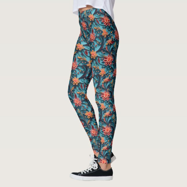 Sömlös blommigt pappra baljväxter i mönster leggings (Vänster)