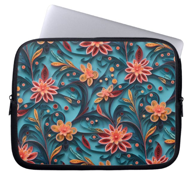 Sömlös blommigt pappra mönster laptop sleeve (Framsidan)