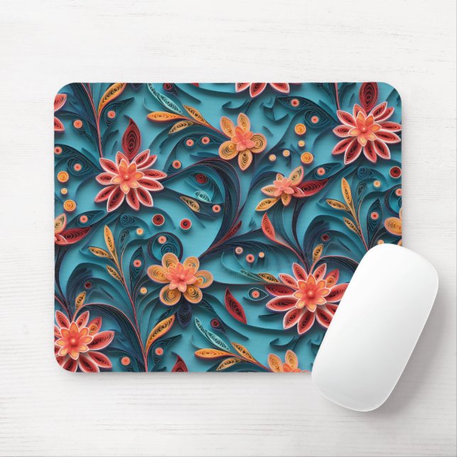 Sömlös blommigt papprare mönster Mousepad Musmatta (Med mus)