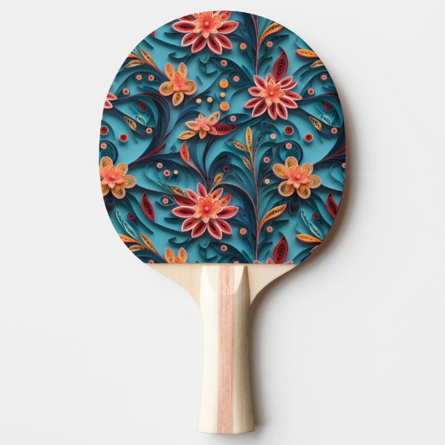 Sömlös blommigt papprare mönster Ping Pong Paddle Pingisracket (Framsidan)