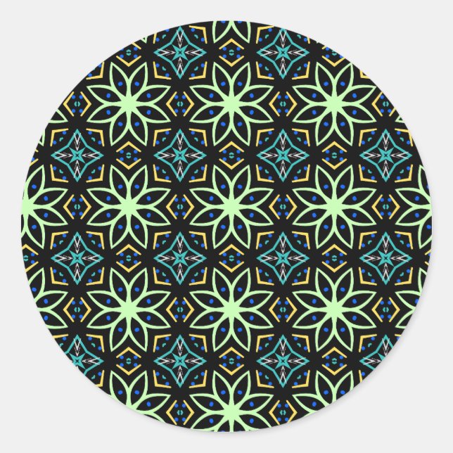 Sömlös Blommigt Symmetrisk Mönster Runt Klistermärke (Framsida)