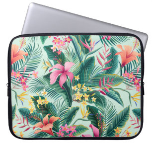 sömlös blommigt tropiska mönster med hibiscus och laptop fodral