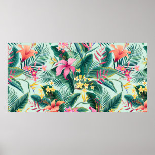 sömlös blommigt tropiska mönster med hibiscus och poster