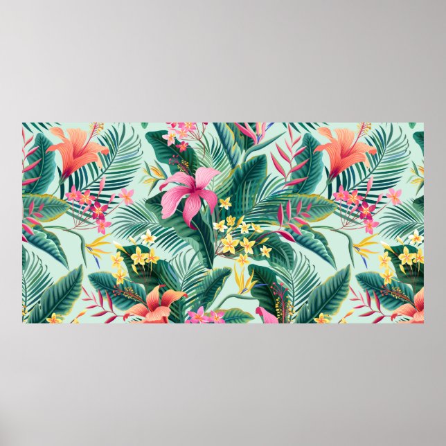 sömlös blommigt tropiska mönster med hibiscus och poster (Framsidan)