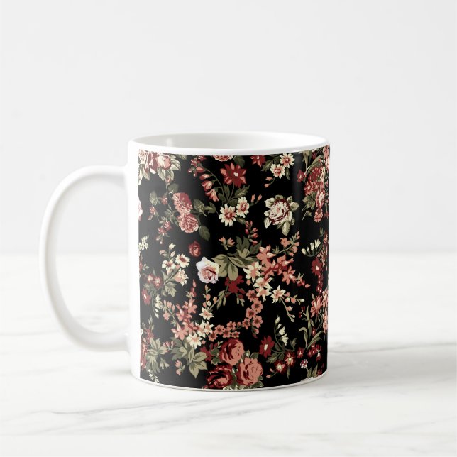 Sömlös blommigtens bakgrund: Blomman mönster. Kaffemugg (Vänster)