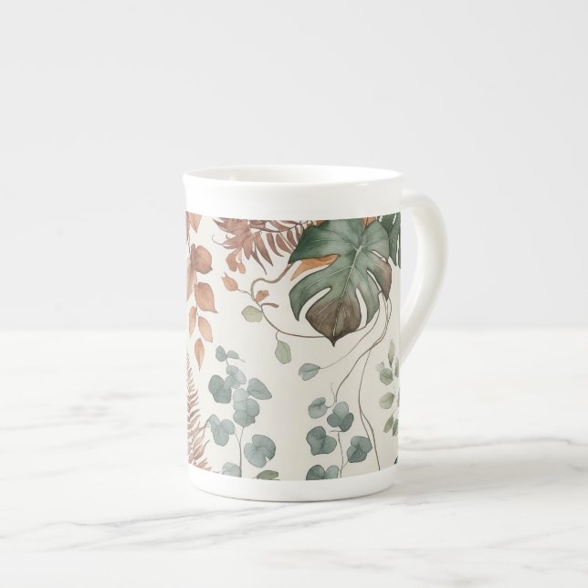 Sömlös boho botanisk mönster Blommor  Benporslin Mugg (Framsida höger)
