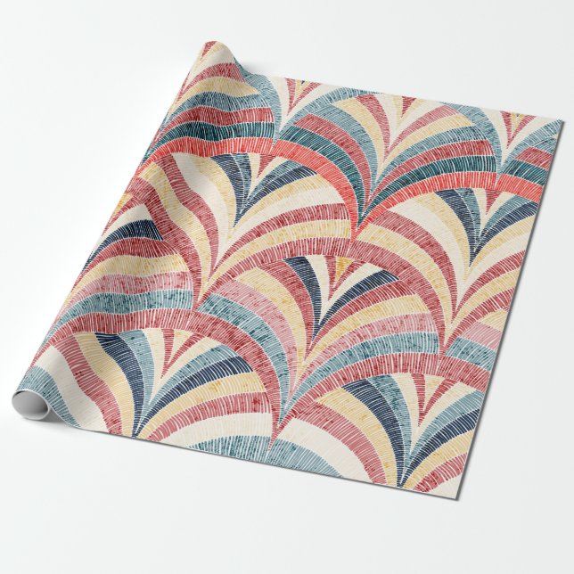 Sömlös broderad mönster. Vågigt bohemisk skrift. Presentpapper (Utrullad)