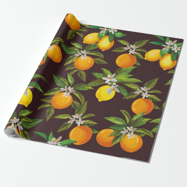 Sömlös citrus mönster. Hand plockade vintage illam Presentpapper (Utrullad)