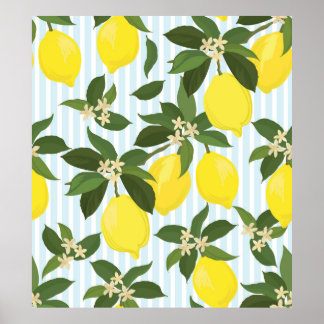 Sömlös citrus vintage mönster på vit ryggrad poster