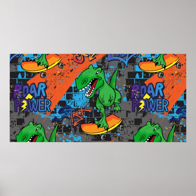 Sömlös coola mönster med dinosaur på en sk poster (Framsidan)