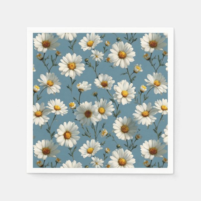 Sömlös Daisy Flower Mönster på Blue Pappersservett (Framsidan)