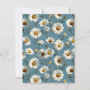 Sömlös Daisy Flower Mönster på Blue Vykort