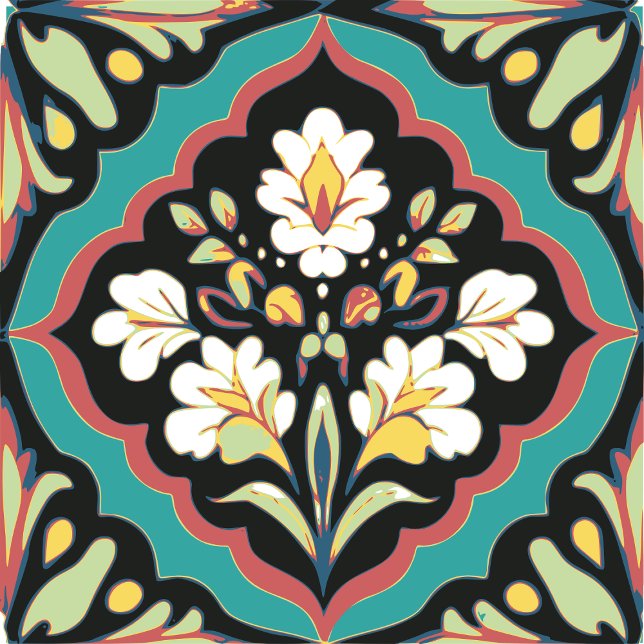 Sömlös dekorativ Blommigt Teal Black Folk Art Kakelplatta (Skapare uppladdad)