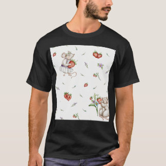 Sömlös digital Mönster-cute-möss med jordgubbe T Shirt