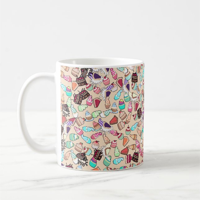 Sömlös doodltårta mönster mönster. Hand plockade b Kaffemugg (Vänster)