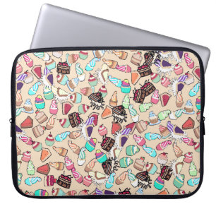 Sömlös doodltårta mönster mönster. Hand plockade b Laptop Fodral