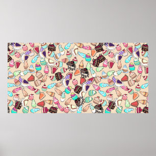 Sömlös doodltårta mönster mönster. HAND PLOCKADE b Poster