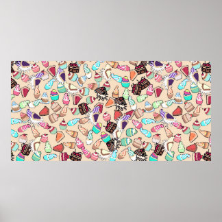 Sömlös doodltårta mönster mönster. HAND PLOCKADE b Poster