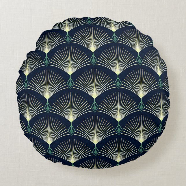 Sömlös elegantens geometriska mönster. Blue Art De Rund Kudde (Framsidan)