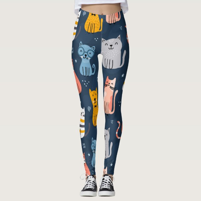 Sömlös färglös design för matgräddkatter leggings (Framsida)