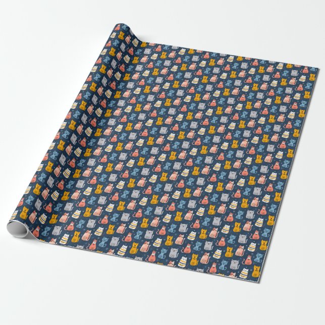 Sömlös färglös design för matgräddkatter presentpapper (Utrullad)