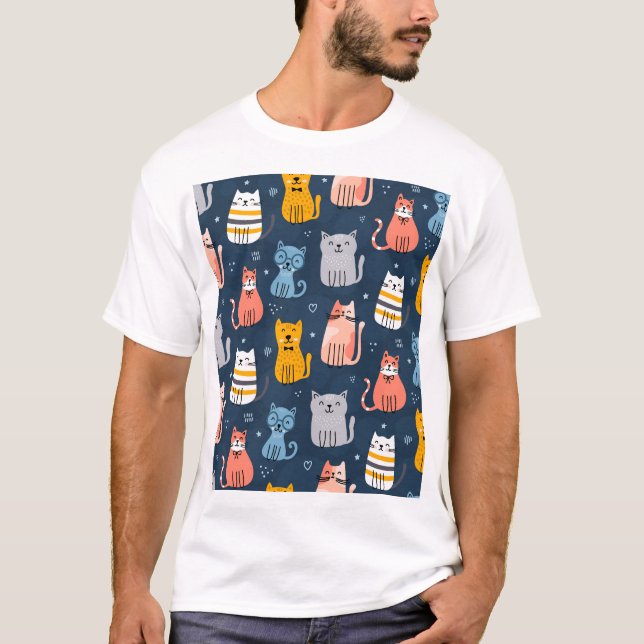 Sömlös färglös design för matgräddkatter t shirt (Framsida)