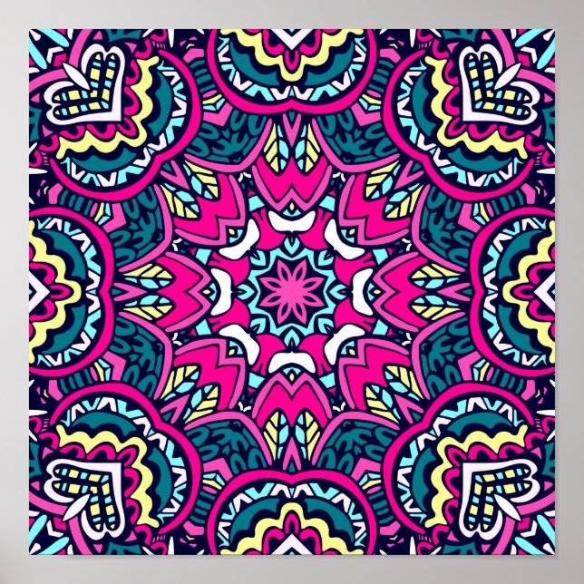 Sömlös Festive Boho Mandala Poster (Framsidan)